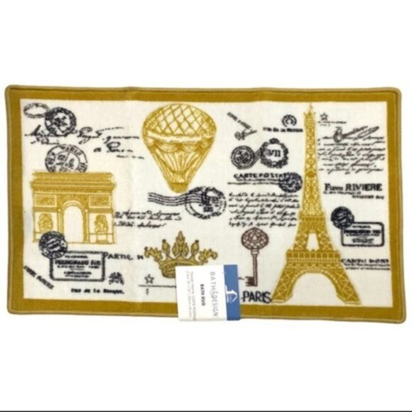 Paris Eiffel Tower Shower Curtain Fabric White Gold Multi Color 72 in X 72 in - Picture 11 of 16